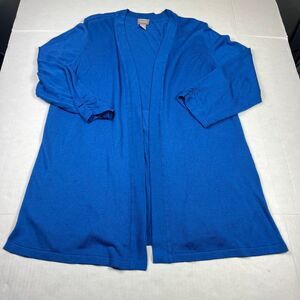 Chicos Open Front Cardigan Blue Layered Soft Knit Longline Everyday Sweater 3 XL